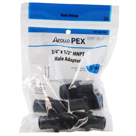 Apollo Pex 3/4 in. Plastic PEX Barb x 1/2 in. Male Pipe Thread Adapter (5-Pack), 5PK PXPAM34125PK